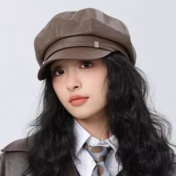 Кожаная восьмиугольная кепка женская осенне-зимняя берет ретро-кепка британского художника бежевый