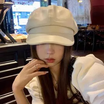 Кожаная восьмиугольная шляпа женская шляпа осень-зима шляпа британского литературного художника в стиле Гонконга кофейного цвета шляпа газетчика Bere весна adjustable