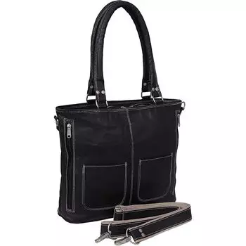 Кожаная женская большая сумка | Офисная сумка через плечо Винтажный портфель 12 x 16 x 4 in чёрный