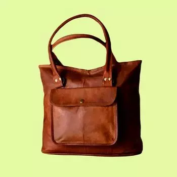 Кожаная женская большая сумка, винтажная большая сумка, женская сумка через плечо, кожаный кошелек в стиле бохо, кожа — лучший подарок для нее на свете 10 x 13 x 3 in коричневый