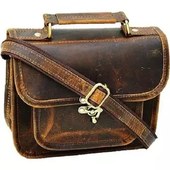 Кожаная женская кожаная сумочка в стиле хиппи, сумка через плечо, дорожная сумка-тоут, 9 x 7 дюймов 9 x 7 x 3 in коричневый