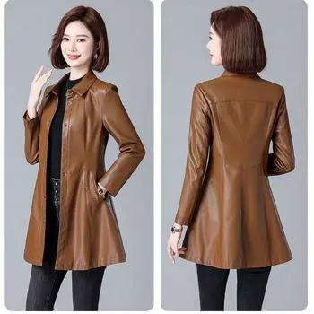 Кожаная женская осенняя новая кожаная куртка Женское кожаное пальто Slim Fit сращенное большое универсальное 5XL