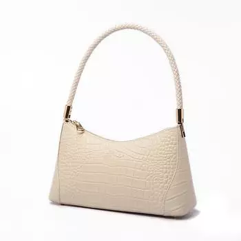 Кожаная женская сумка-багет через плечо, Нишевая универсальная сумка из коровьей кожи первого слоя с тиснением под крокодила