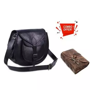 Кожаная женская сумка через плечо, Черная кожаная сумка через плечо, Кожаная женская сумка-слинг, Кожаная сумка-слинг. С комбинированным кожаным дневником 13 x 10 x 4 in чёрный