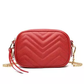 Кожаная женская сумка через плечо из коровьей кожи, маленькая квадратная сумка, модная трендовая цепочка, маленькая сумка-мессенджер красный