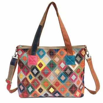 Кожаная женская сумка, цветная кожаная клетчатая сумка, сумка-мессенджер через плечо, 14-дюймовая большая сумка, сумка для покупок