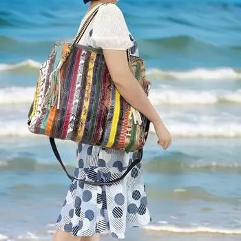 Кожаная женская сумка, цветные кожаные полоски, сумка-тоут через плечо, сумка-мессенджер, большая женская повседневная сумка.