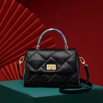 Кожаная женская сумка, Кожа высшего качества, Высококачественная, Легкая, Роскошная, Модная, Универсальная, Дамская сумочка, Сумка через плечо 24.5*10*17.5cm чёрный