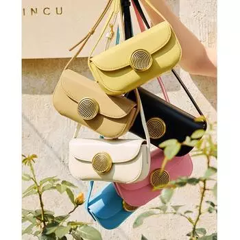 Кожаная женская сумка-мессенджер с квадратным ремешком, маленькая сумка через плечо с металлическим декором Mini(Max Length<20cm) бежевый