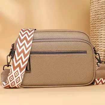 Кожаная женская сумка, модная и простая женская сумка-мессенджер через плечо, первый слой коровьей кожи, широкий плечевой ремень, маленькая квадратная сумка белый