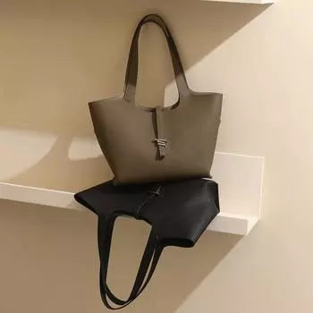 Кожаная женская сумка, осенняя сумка-тоут, женская сумка, большая вместимость, дорожная кожаная сумка через плечо чёрный