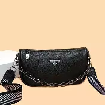 Кожаная женская сумка простая и модная сумка через плечо с текстурой иностранной мягкой кожи маленькая квадратная сумка чёрный