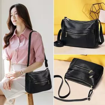 Кожаная женская сумка Прямые продажи Первый слой коровьей кожи Узор личи Сумка для мам среднего возраста Одно плечо через плечо Мягкая кожаная сумка с несколькими карманами королевский синий