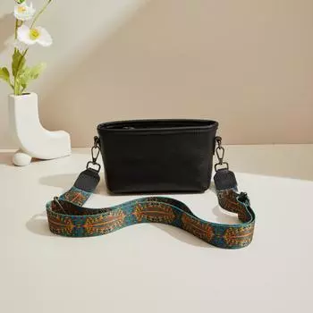 Кожаная женская сумка ручной работы, сумка через плечо из коровьей кожи первого слоя, цветной тканый ремень через плечо, маленькая квадратная сумка чёрный