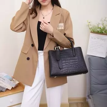 Кожаная женская сумка, сумка через плечо, сумка-тоут для девочек, высококлассная, новая, с тиснением под крокодила, женская универсальная модная сумка-мессенджер чёрный