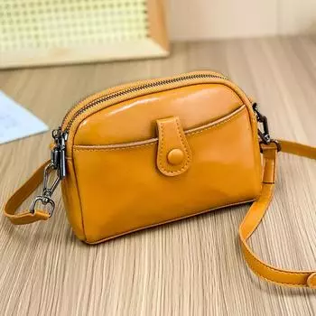 Кожаная женская сумка, сумка-мессенджер из коровьей кожи первого слоя, сумка-мессенджер с несколькими отделениями для мобильного телефона жёлтый