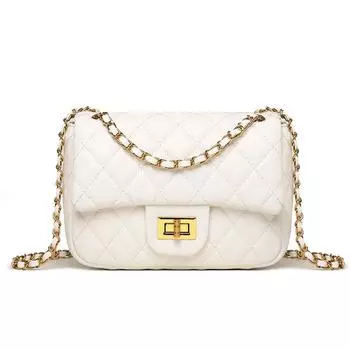 Кожаная женская сумка, сумка Xiaoxiangfeng, квадратная сумка Fat Man Rhombus Chain, маленькая сумка на одно плечо Oblique Span. белый