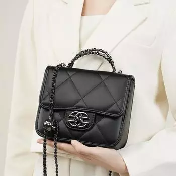 Кожаная женская сумка универсальная сумка через плечо с бриллиантами QSL2553 чёрный