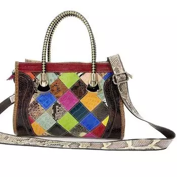 Кожаная женская сумка в стиле ручной работы, клетчатая сумка, женская сумка-мессенджер разноцветный