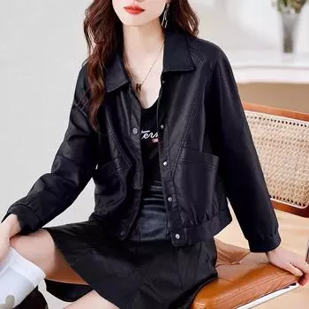 Кожаная женская свободная куртка, новая мода, модная мотоциклетная короткая зимняя куртка из искусственной кожи, повседневный топ M