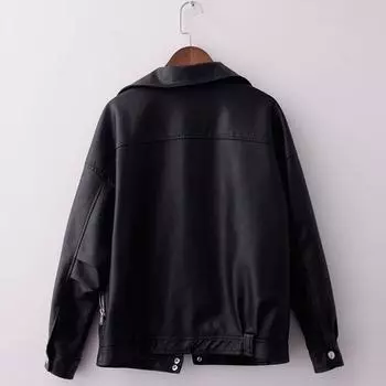 Кожаная женская весна 2024 новая студенческая BF свободная и универсальная весна и осень для отдыха локомотив кожа S чёрный