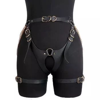 Кожаное белье Панк-бондажное белье Подвязка для чулок Пояс для чулок Короткий пояс Регулируемая сбруя Для женщин one size чёрный