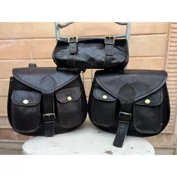 Кожаное черное любое комбинированное седло для мотоцикла, 3 сумки, седельная сумка, 3 боковые сумки чёрный