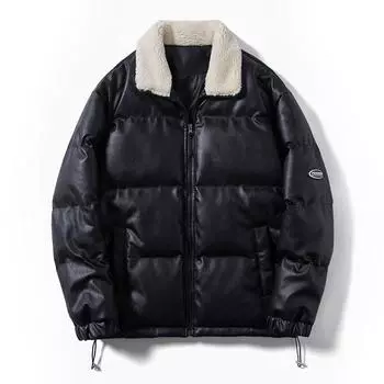 Кожаное хлопковое пальто кожаная куртка мужская осенне-зимняя корейский стиль модное теплое и утолщенное ветрозащитное хлопковое пальто повседневная куртка мужская верхняя часть M