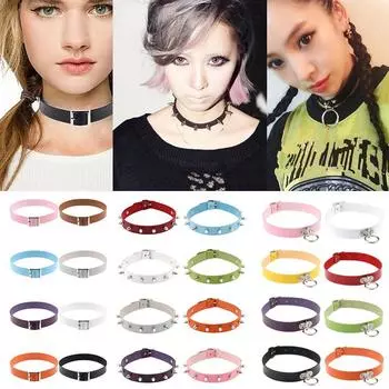 Кожаное колье в стиле панк, уплотнительное кольцо/шип, готическое колье с воротником на ключице для женщин и мужчин, регулируемый рок-пояс, модное ожерелье-цепочка, костюм косплея