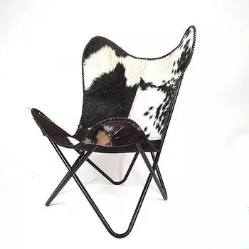 Кожаное кресло-бабочка - чехол из черно-белой коровьей кожи, складное кресло для домашнего декора, гостиной, улицы, подарок на новоселье