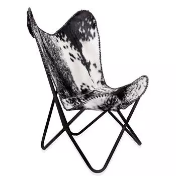 Кожаное кресло-бабочка ручной работы для гостиной - Кожаное кресло-бабочка с боковой ручной строчкой (Черно-белый) 36 x 29 x 25 in