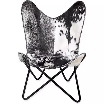 Кожаное кресло-бабочка ручной работы для гостиной - Кожаное кресло-бабочка с боковой ручной строчкой (Черно-белый) 36 x 29 x 25 in