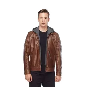 Кожаное мужское пальто с капюшоном