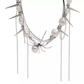 Кожаное ожерелье с кисточками в виде паука, креативное панк-роковое насекомое, жемчужное, многослойное, цепочка для воротника, украшения для вечеринок, аксессуары 1Pcs