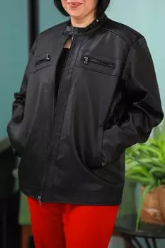 Кожаное пальто большого размера на молнии