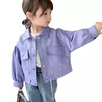 Кожаное пальто для девочек, весенне-осенняя повседневная свободная регулируемая детская куртка из искусственной кожи с отложным воротником 80 чёрный