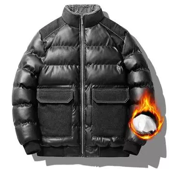 Кожаное пальто из искусственного хлопка, пальто со стоячим воротником, большого размера, утолщенное мужское хлопковое пальто, модная осенне-зимняя хлопковая куртка, свободная теплая куртка, мужская одежда M