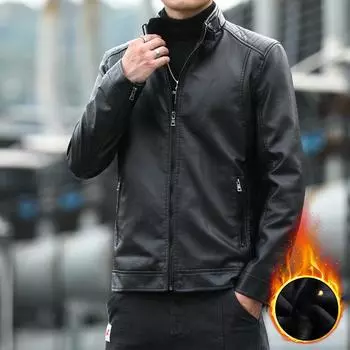 Кожаное пальто мужское осенне-зимнее новое мужское кожаное пальто куртка с флисовой подкладкой повседневная мотоциклетная куртка L