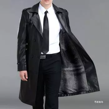 Кожаное пальто мужское осенне-зимнее плюс бархатная длинная куртка-ветровка из овчины длиной до колена кожаное пальто для мужчин среднего возраста 170