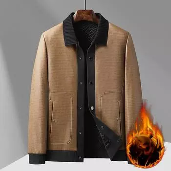 Кожаное пальто осень и зима новая мужская модная повседневная кожаная куртка с лацканами для среднего и молодого возраста стеганая кожаная куртка для бизнеса M