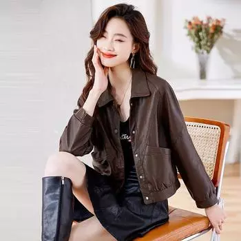 Кожаное пальто женское, весенне-осеннее, новое, тонкое, темпераментное, повседневное, короткое, из искусственной кожи, из дуба, маленькая кожаная куртка, топ XXL