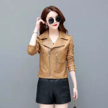 Кожаное женское короткое осеннее новое женское кожаное пальто из овчины, кожаный верх, кожаная куртка, маленькое мужское пальто 4XL