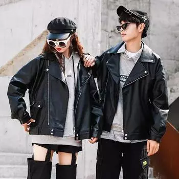Кожаное женское пальто, куртка из искусственной кожи, одежда для пары, весна и осень, парка, свободная, большого размера, одежда для мотоциклистов, модная и красивая S