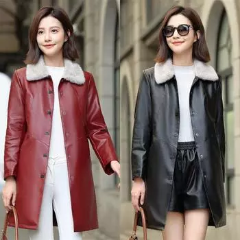 Кожаное женское утолщенное новое женское зимнее пальто, женская одежда средней длины для мам 5XL