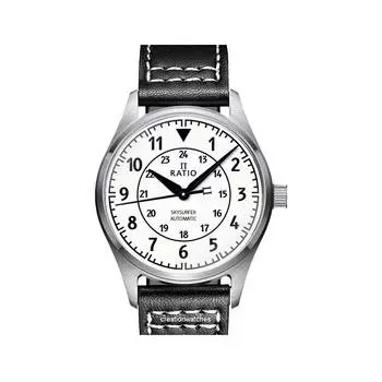 Кожаные автоматические мужские часы Ratio Skysurfer Pilot со светящимся циферблатом RTS316 200M белый