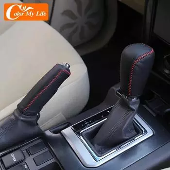 Кожаные автомобильные воротники переключения передач, чехол ручного тормоза для Toyota Land Cruiser Prado FJ 150 2010-2018, накладки на шестерни AT Black Line