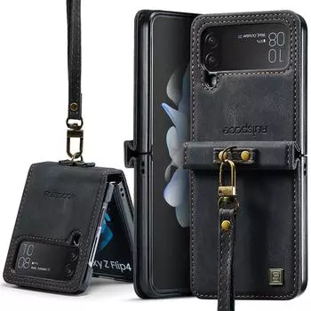 Кожаные аксессуары для телефонов с защитой от пыли, складной чехол для Samsung Galaxy Z Flip4 Flip 4 Flip3 Flip 3 5g Zflip4, нескользящий чехол for Samsung Z Flip 4 чёрный