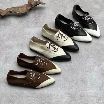 Кожаные бахилы с острым носком ручной работы, туфли на плоской подошве из коровьей кожи для женщин 35 кофейный