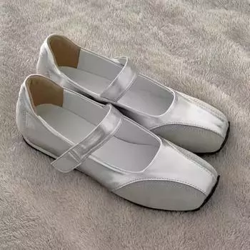 Кожаные балетки Velcro ретро серебристого цвета женские новые универсальные нишевые туфли Мэри Джейн лето 35 серебряный