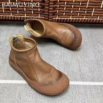 Кожаные балетки женские ботильоны дизайнерские ретро туфли на молнии 2025 тренд новый бренд мягкие оксфордские туфли удобные зимние Botas De Mujer 35 коричневый